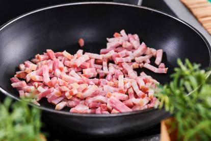 Añadir el bacon picado a una sartén caliente